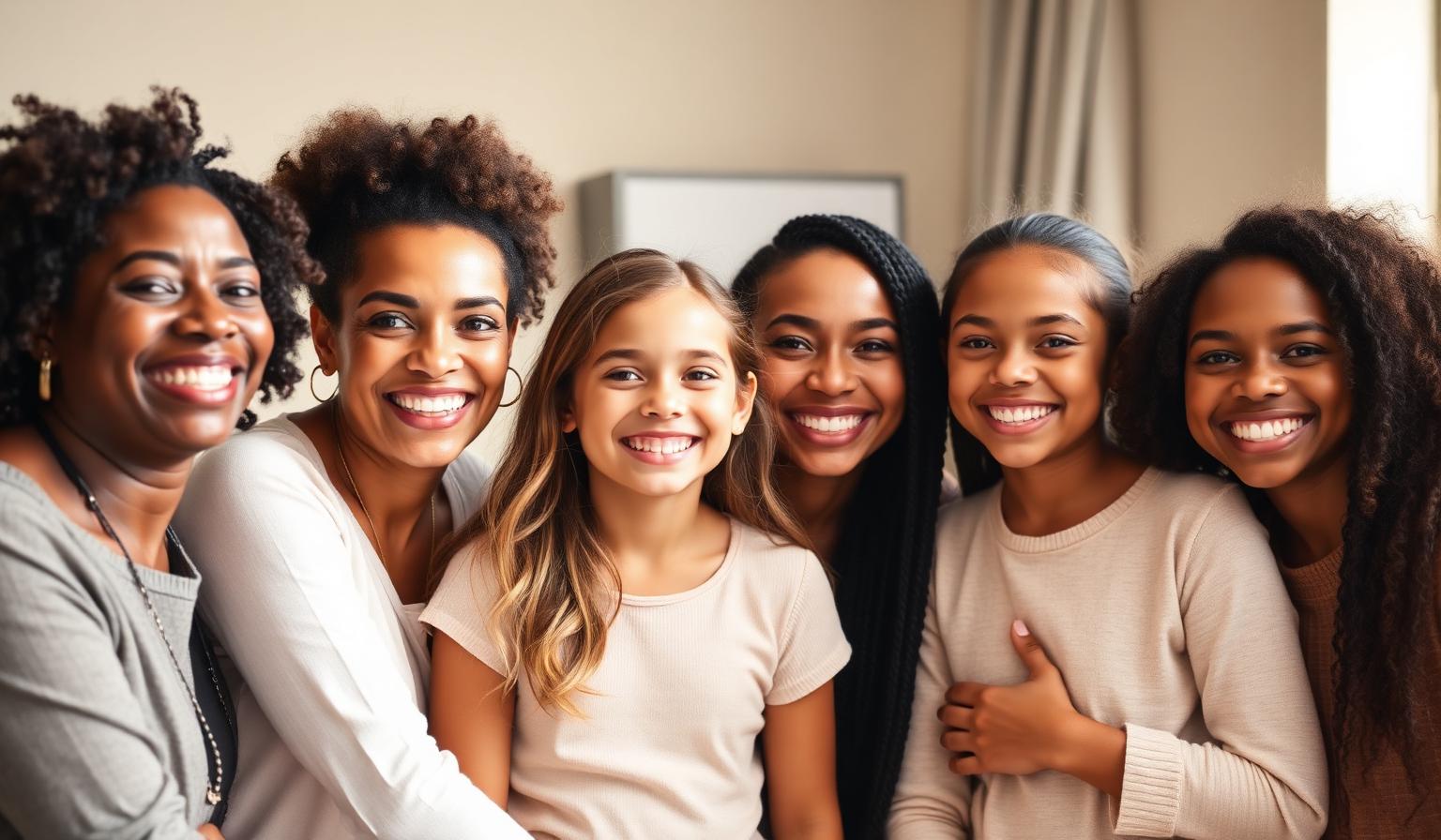 Diverse women and girls smiling together